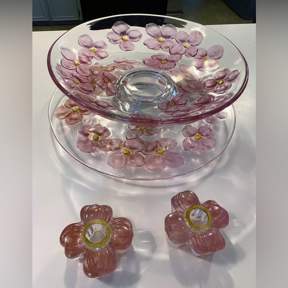 Lancaster Glass 4 pc lot Pink Colony Dogwood Pattern 1940 s